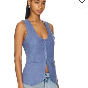Free People Chic Blue Button-Front Top